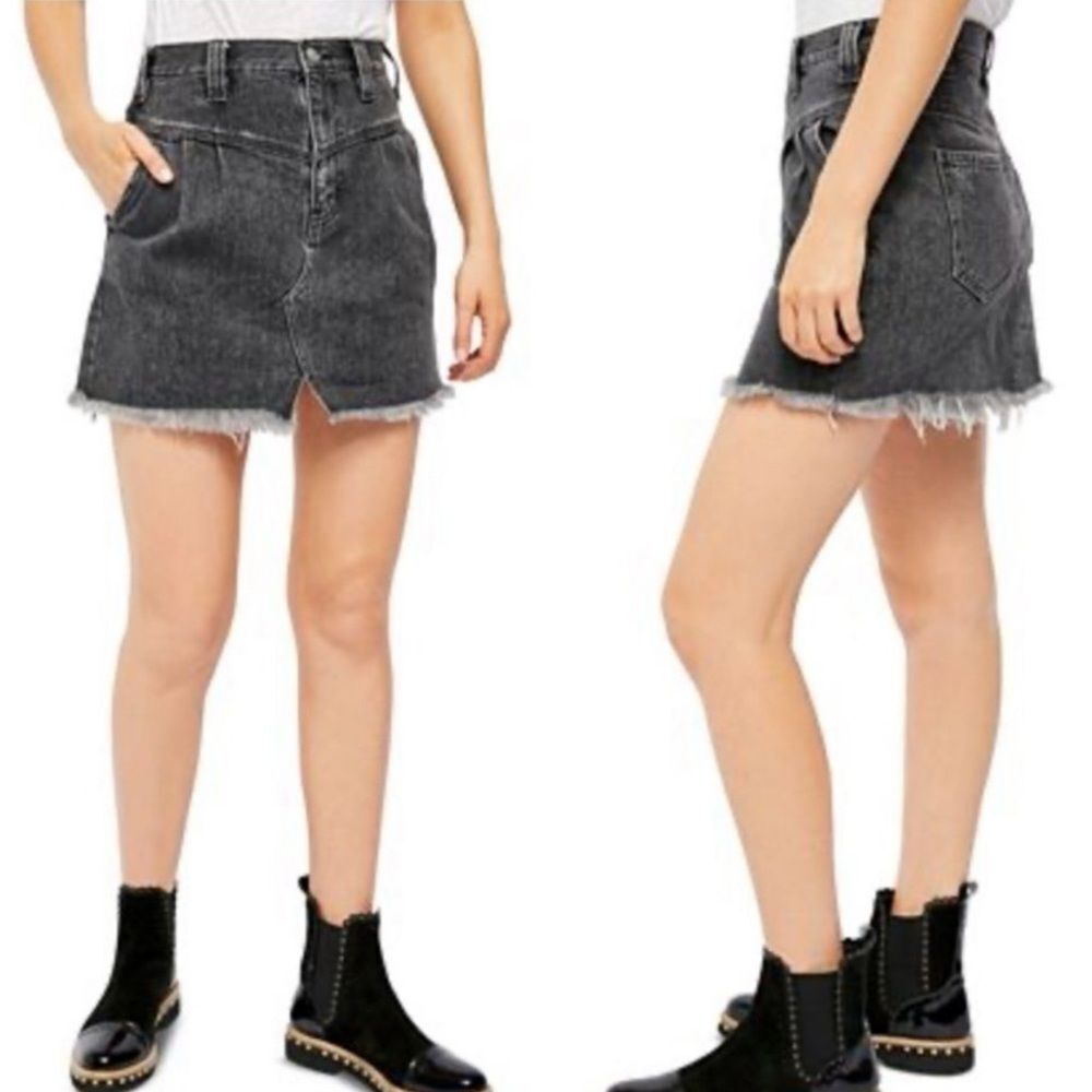 Free people sanded black mini skirt denim womens size 26